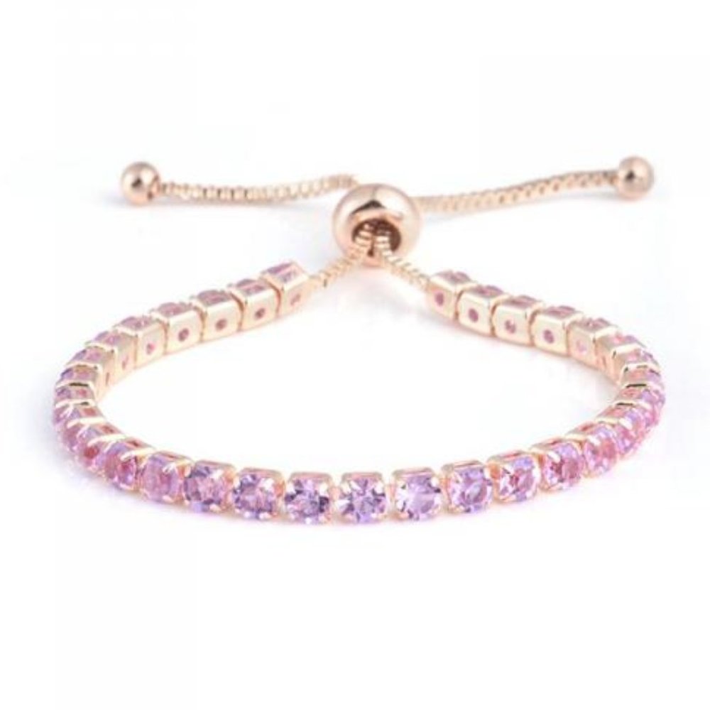 Rose Gold w/ Lilac Rhinestones Adjustable Bracelet